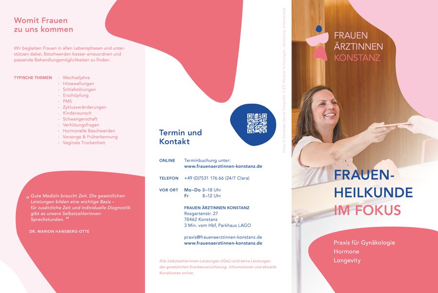 Flyer Frauenheilkunde im Fokus, Außenseite: Titel, Themen, Termin und Kontakt